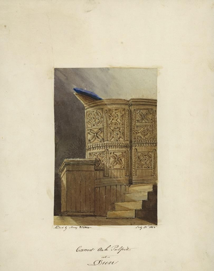 Mary Webster (1794-1883) Watercolour Painting Oak Pulpit Dun Angus Scotland 18555