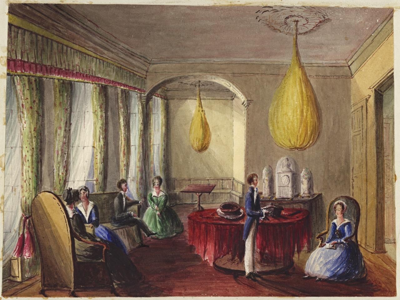 Mary Webster (1794-1883) Watercolour Painting - Figures In Interior Scene 18470