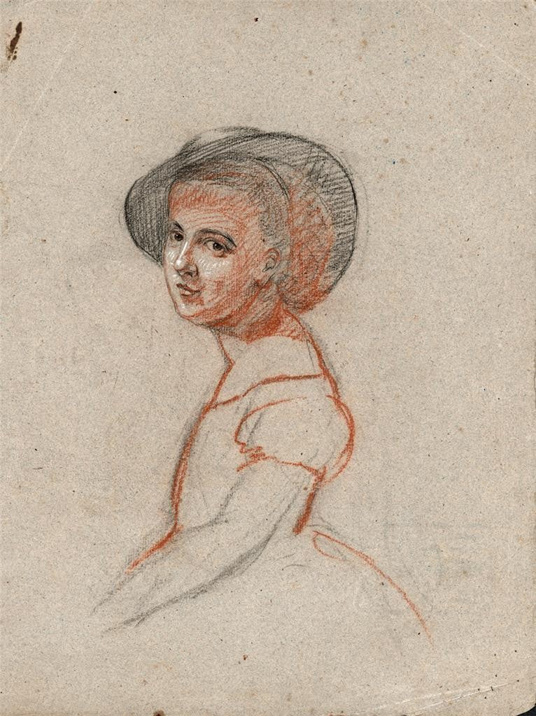 ELMA MARY GOVE (1832-1921) Pastel Drawing LADY WEARING HAT - AMERICAN ARTIST0