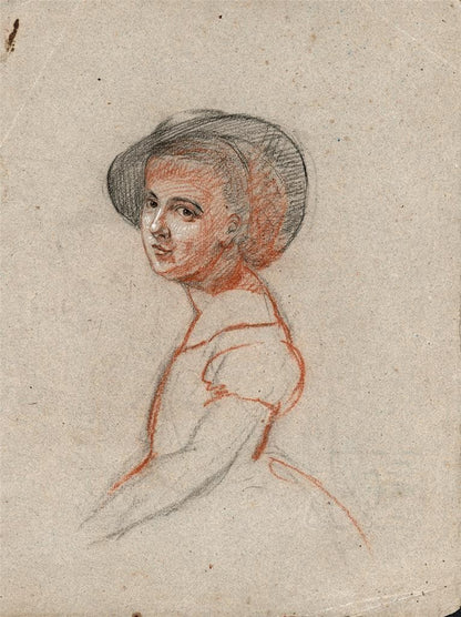 ELMA MARY GOVE (1832-1921) Pastel Drawing LADY WEARING HAT - AMERICAN ARTIST0