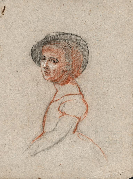 ELMA MARY GOVE (1832-1921) Pastel Drawing LADY WEARING HAT - AMERICAN ARTIST0