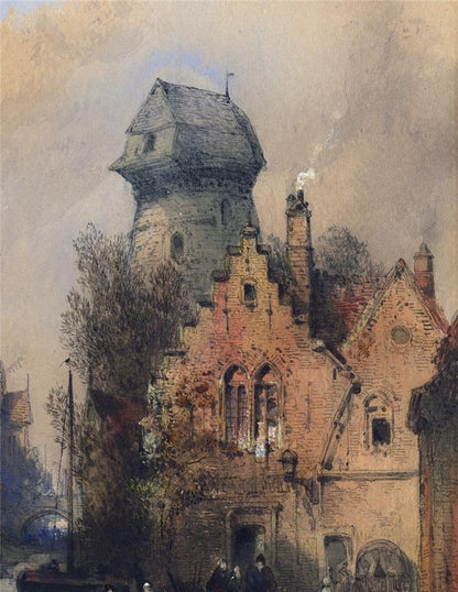 Thomas Colman Dibdin (1810-1893) Watercolour Painting Canal Bruges Belgium 18766