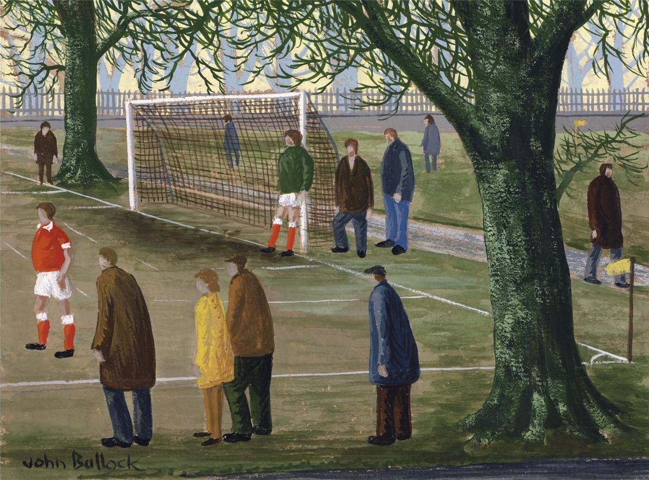 Football Match In The Park  Gouache Painting  John Bullock  Northern Art3