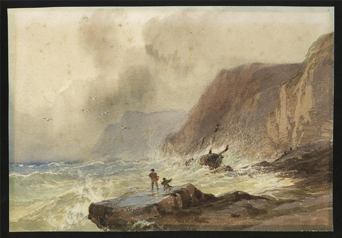 David Hall McKewan Watercolour Painting Shipwreck Rocky Coastline - 19th Century1