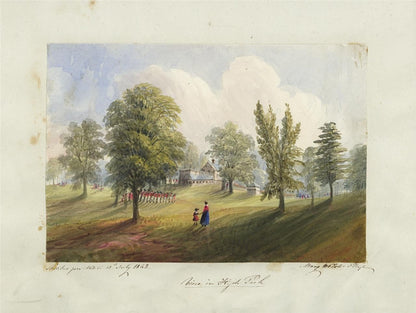 Mary Webster (1794-1883) Watercolour Painting Soldiers In Hyde Park London 18428