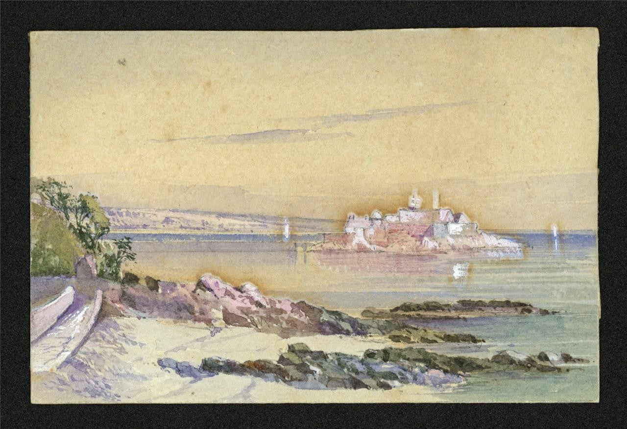 Castle Cornet Guernsey - Miniature Watercolour Painting - 19th Century1
