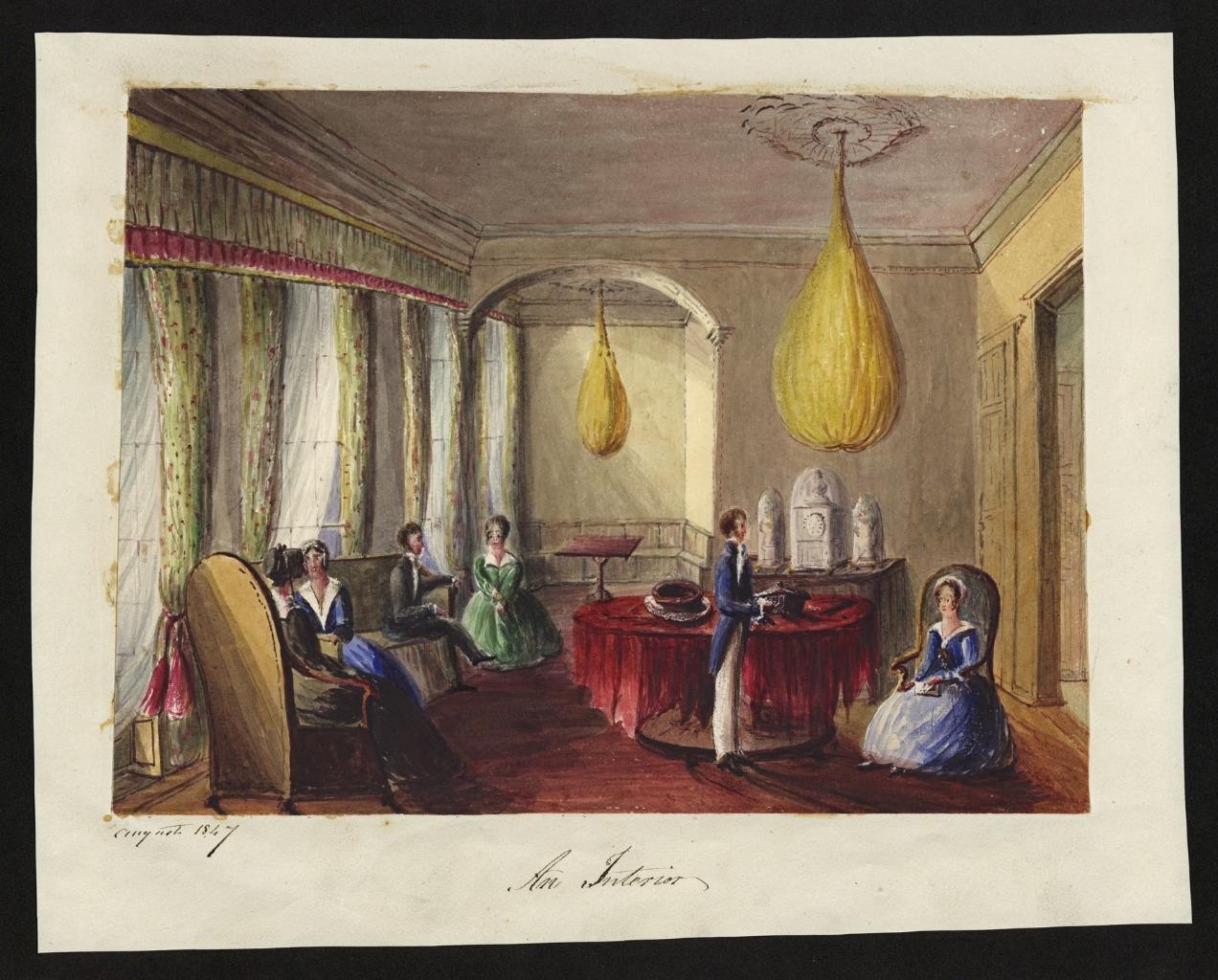 Mary Webster (1794-1883) Watercolour Painting - Figures In Interior Scene 18471