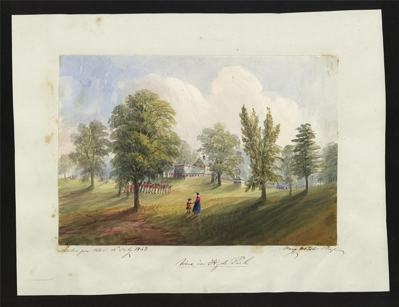 Mary Webster (1794-1883) Watercolour Painting Soldiers In Hyde Park London 18421