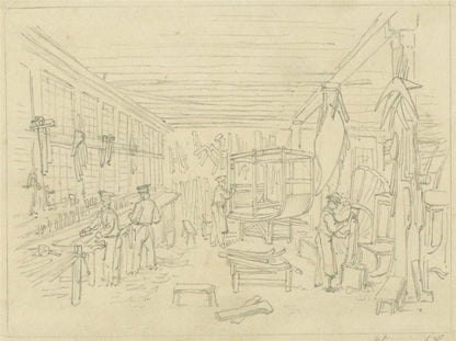 Frederick William Fairholt Antique Pencil Drawing Coachmakers Workshop Study2