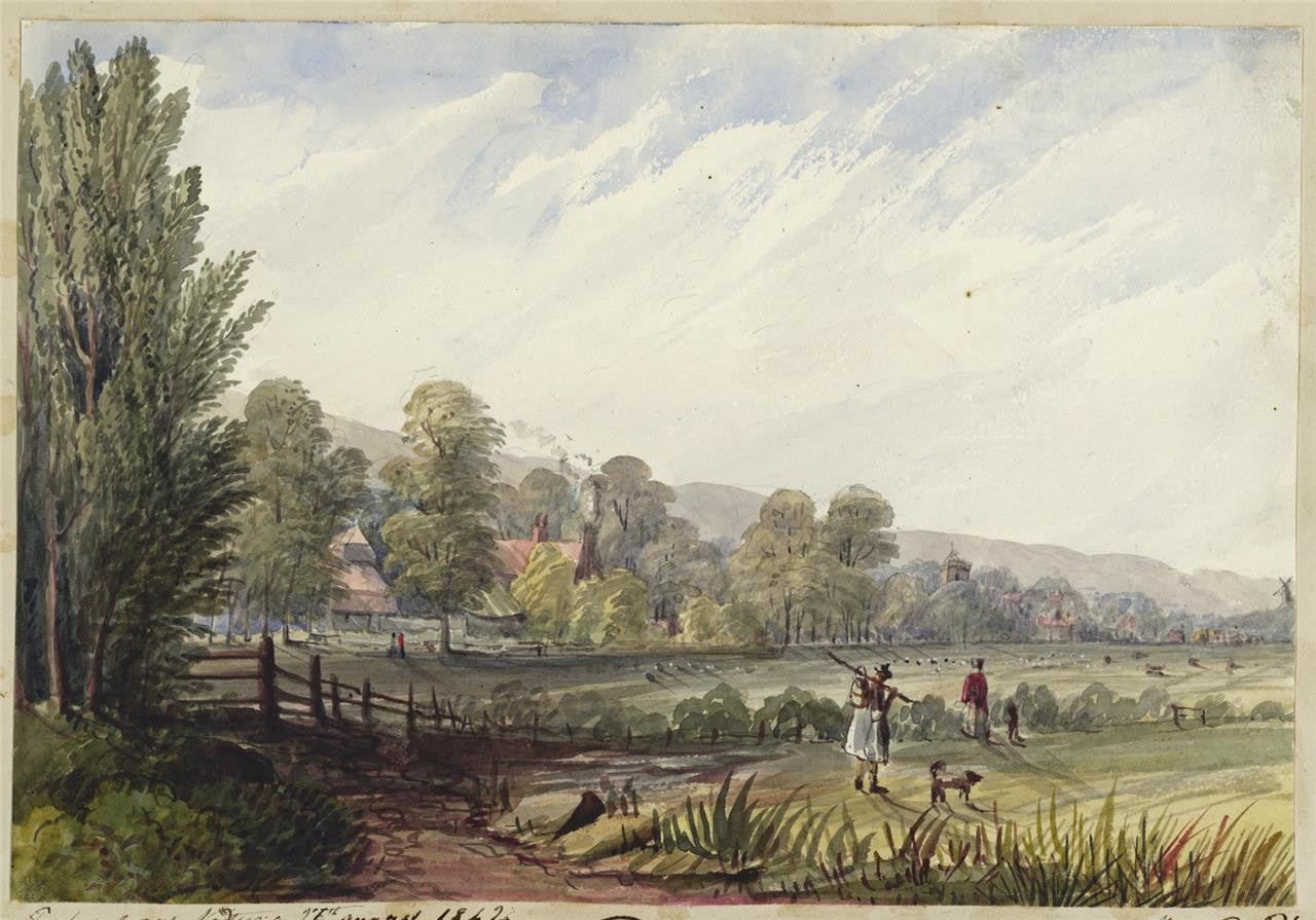 Mary Webster (1794-1883) Watercolour Painting - Fields Near Eastbourne 18420