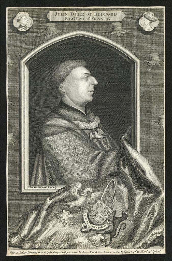 George Vertue - John Duke Of Bedford Regent Of France - Antique Engraving1
