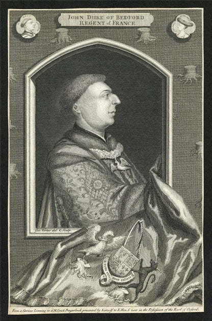 George Vertue - John Duke Of Bedford Regent Of France - Antique Engraving1