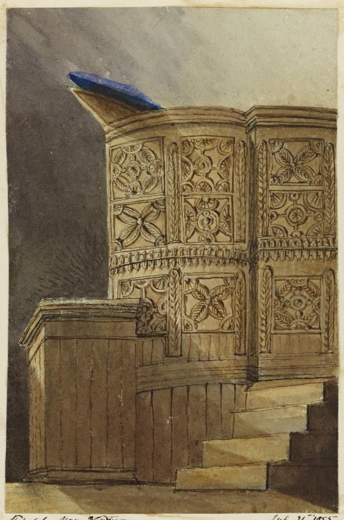 Mary Webster (1794-1883) Watercolour Painting Oak Pulpit Dun Angus Scotland 18550