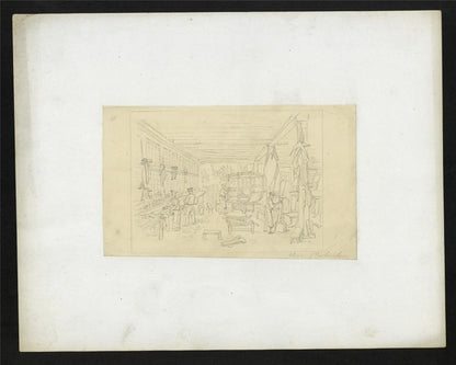 Frederick William Fairholt Antique Pencil Drawing Coachmakers Workshop Study1