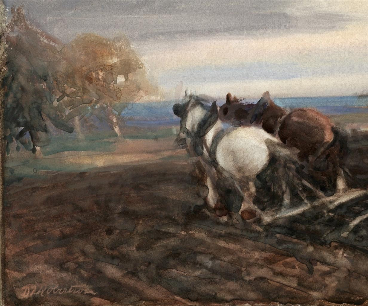 David Thomas Robertson (1879-1952) Watercolour Painting - Farming Landscape5