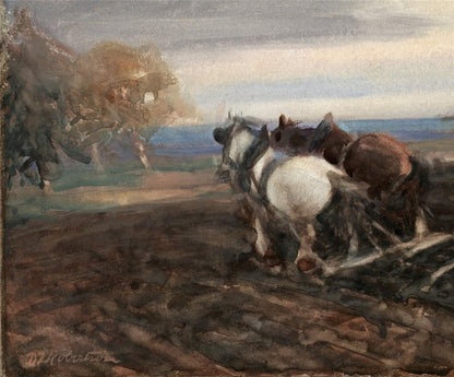 David Thomas Robertson (1879-1952) Watercolour Painting - Farming Landscape5