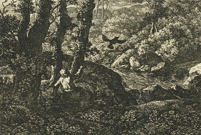 Antonie Waterloo - Antique Etching - Elijah Fed by the Ravens - T Sivright Stamp9