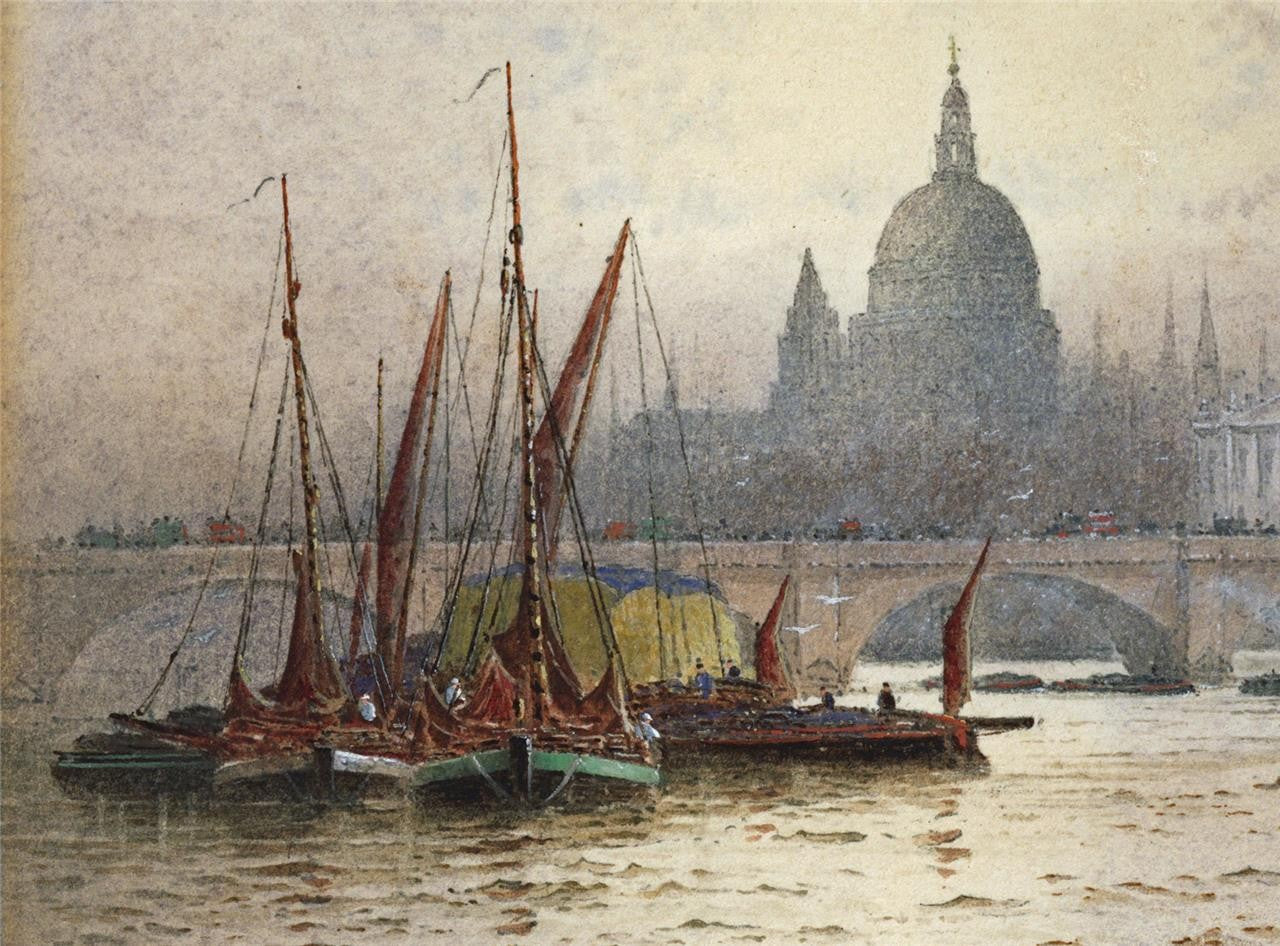 Frederick Edward Joseph Goff (18551931) Watercolour Painting  London Bridge3