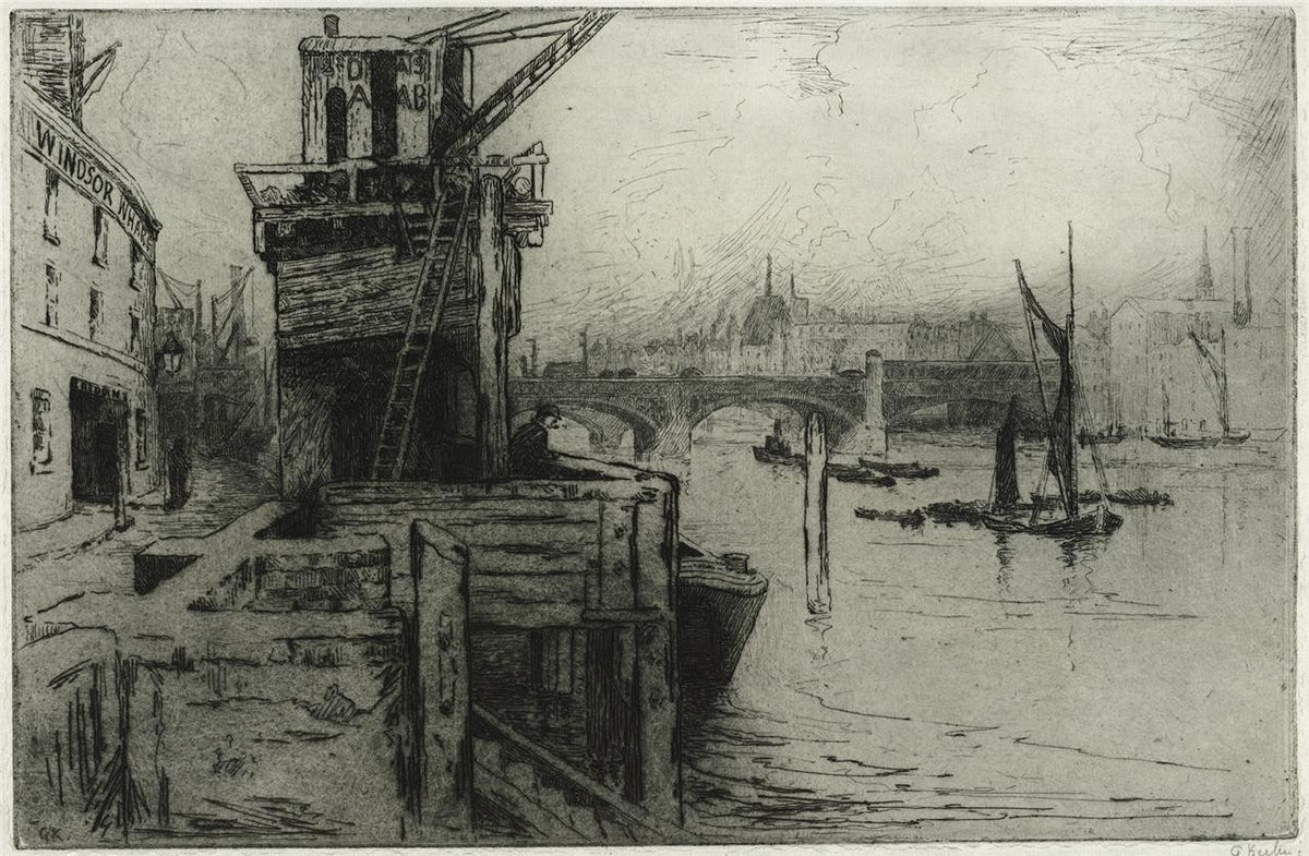 Gertrude Keeling - Pencil Signed Etching - Windsor Wharf London - River Thames0