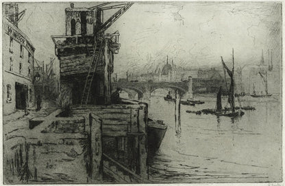 Gertrude Keeling - Pencil Signed Etching - Windsor Wharf London - River Thames0