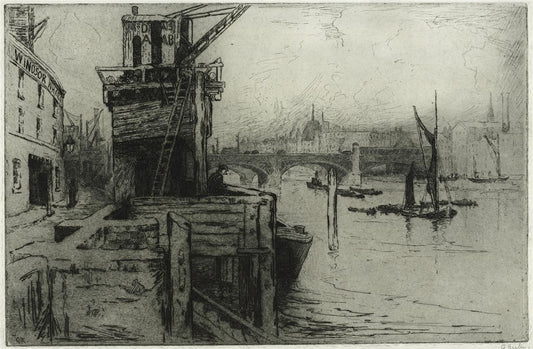 Gertrude Keeling - Pencil Signed Etching - Windsor Wharf London - River Thames0