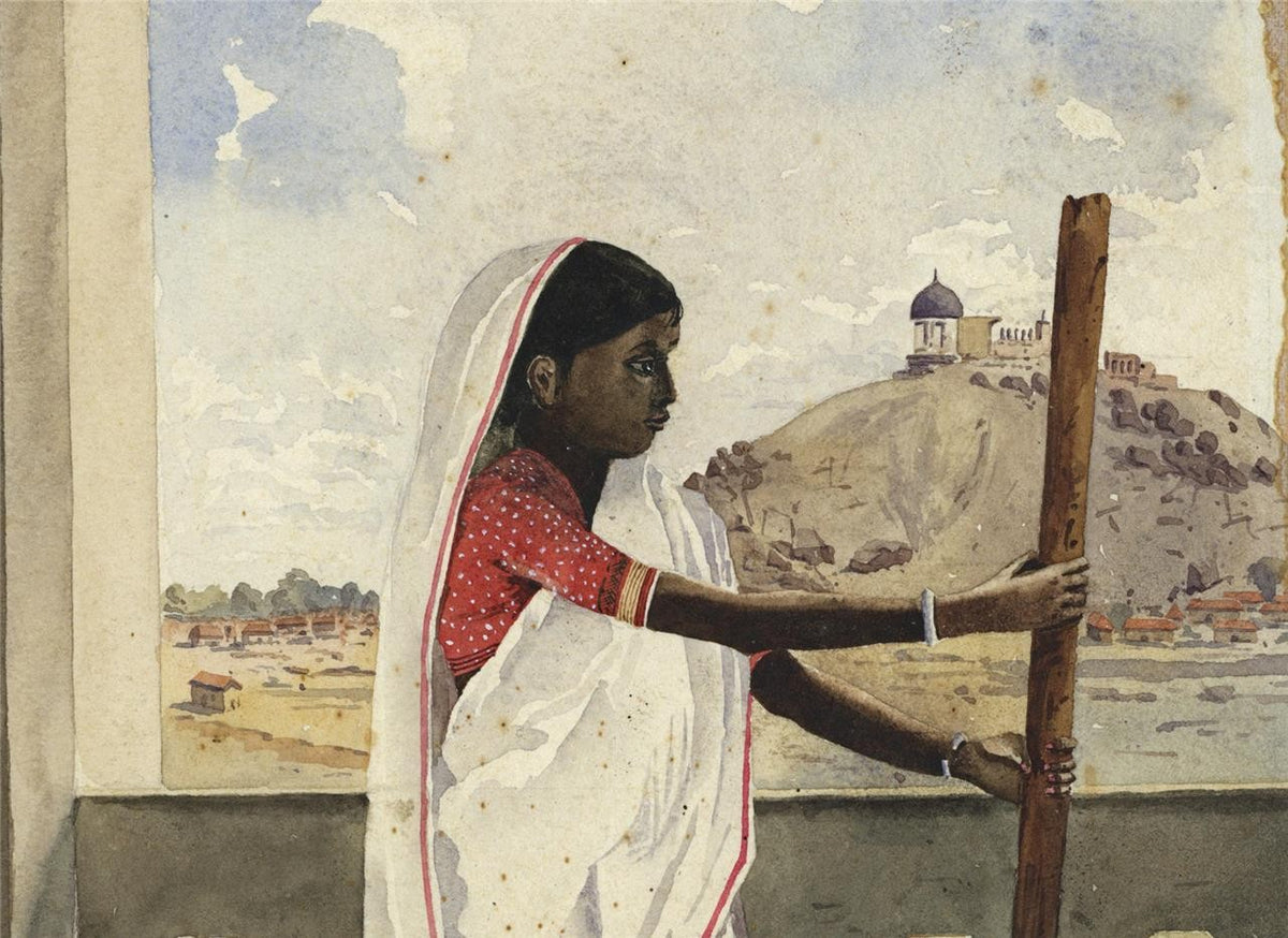 A Female Rice Grinder India 1888 - Watercolour Painting - Arthur Herbert Hussey3
