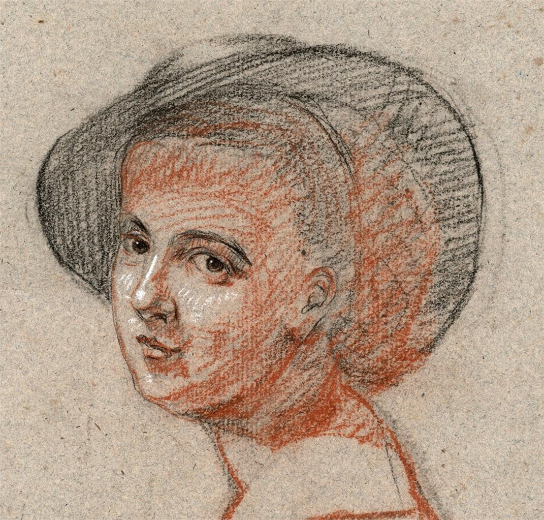 ELMA MARY GOVE (1832-1921) Pastel Drawing LADY WEARING HAT - AMERICAN ARTIST1