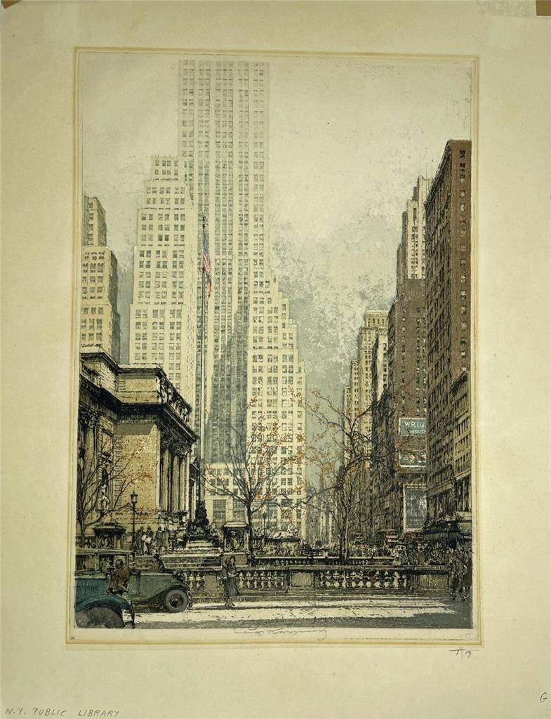 Luigi Kasimir (1881-1962) Pencil Signed Etching Public Library New York USA4