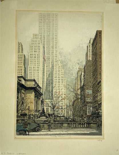 Luigi Kasimir (1881-1962) Pencil Signed Etching Public Library New York USA4