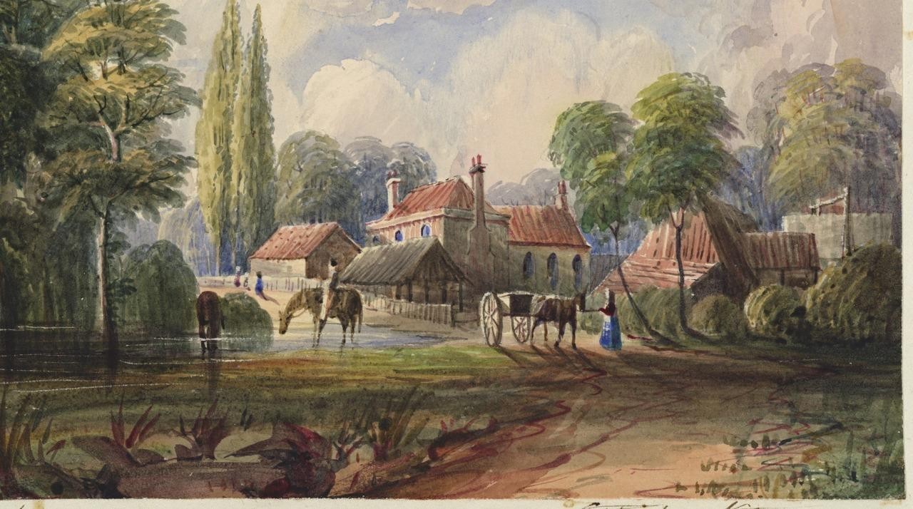 Mary Webster (1794-1883) Watercolour Painting Farm Near Sudbury London 18415
