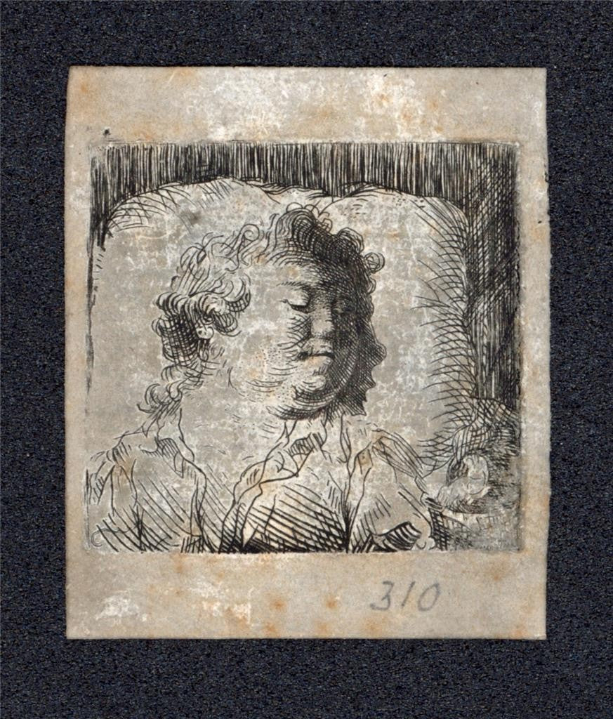 After Rembrandt - Sleeping Child - Antique Engraving / Etching1