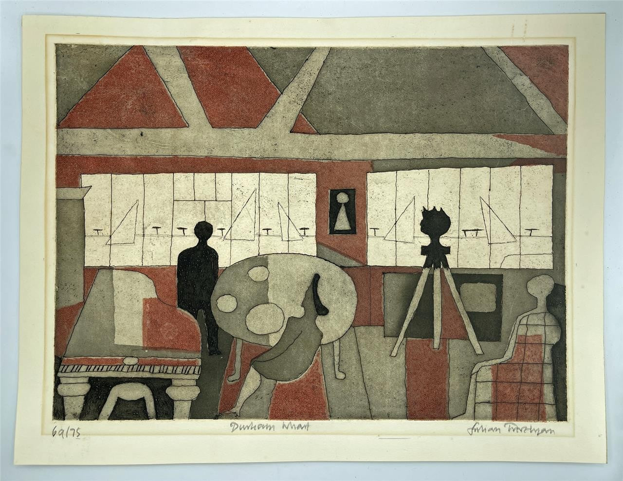 Julian Trevelyan - Pencil Signed Etching With Aquatint - Durham Wharf 19711