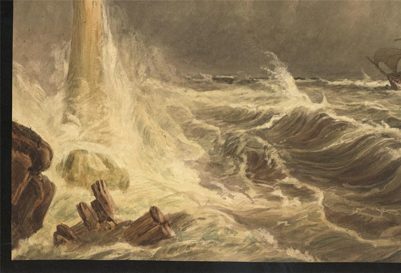 Storm At Sea - Antique Watercolour Painting - 19th Century - Seascape5