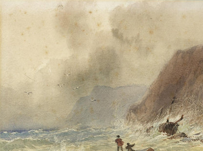David Hall McKewan Watercolour Painting Shipwreck Rocky Coastline - 19th Century4