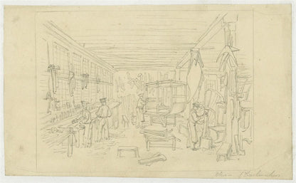 Frederick William Fairholt Antique Pencil Drawing Coachmakers Workshop Study0