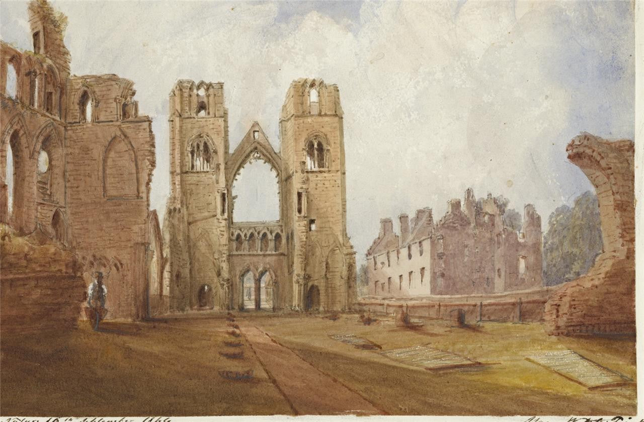 Mary Webster (1794-1883) Watercolour Painting - Elgin Cathedral Scotland 18444