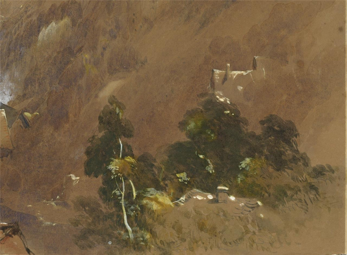 Henry Burdon Richardson Watercolour Painting Castle & Village Mountain Landscape3