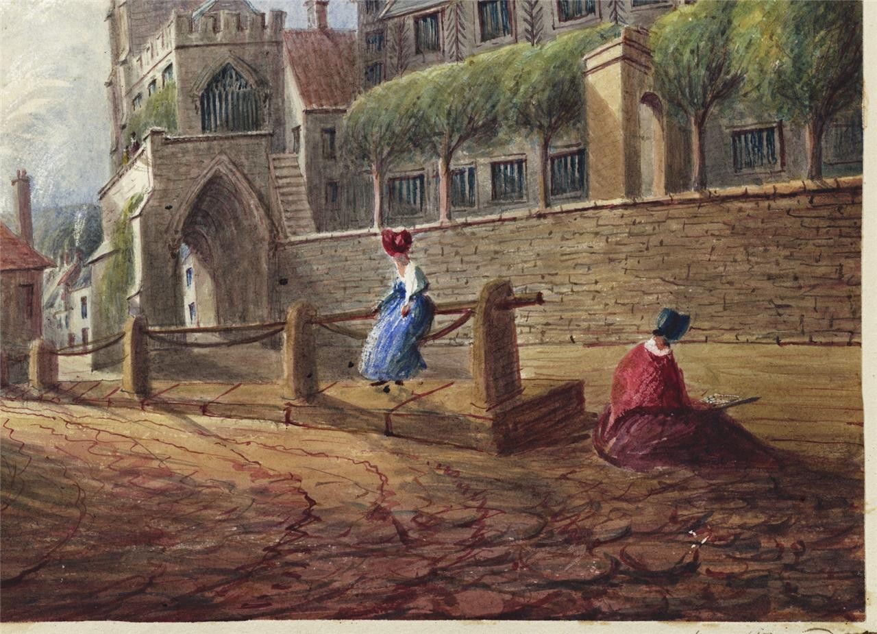 Mary Webster (1794-1883) Watercolour Painting Old Church & Hospital Warwick 18466