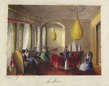 Mary Webster (1794-1883) Watercolour Painting - Figures In Interior Scene 18478
