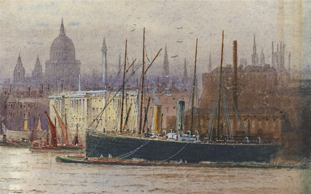 Frederick Edward Joseph Goff (18551931) Watercolour Painting London Bridge3