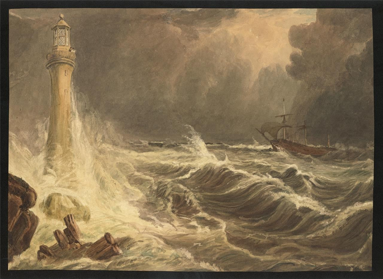 Storm At Sea - Antique Watercolour Painting - 19th Century - Seascape1