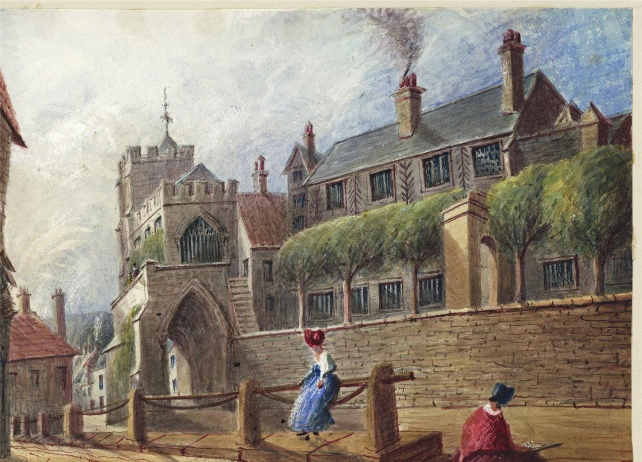 Mary Webster (1794-1883) Watercolour Painting Old Church & Hospital Warwick 18467
