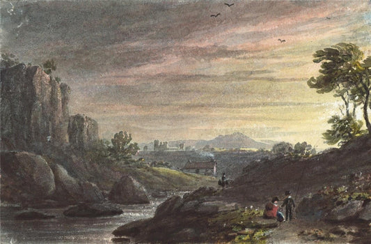 Romantic Landscape - Miniature Watercolour Painting - 19th Century0
