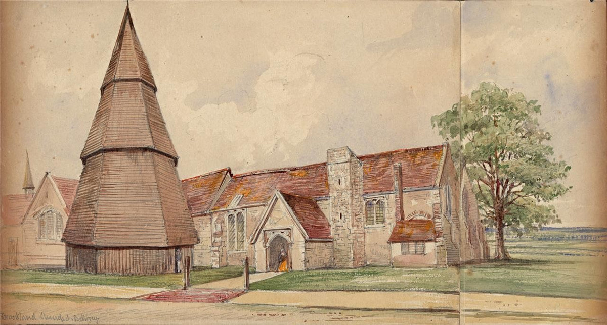 Brookland Church Romney Marsh Kent - Watercolour Painting - James Foster Wadmore0
