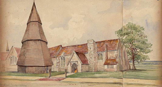 Brookland Church Romney Marsh Kent - Watercolour Painting - James Foster Wadmore0