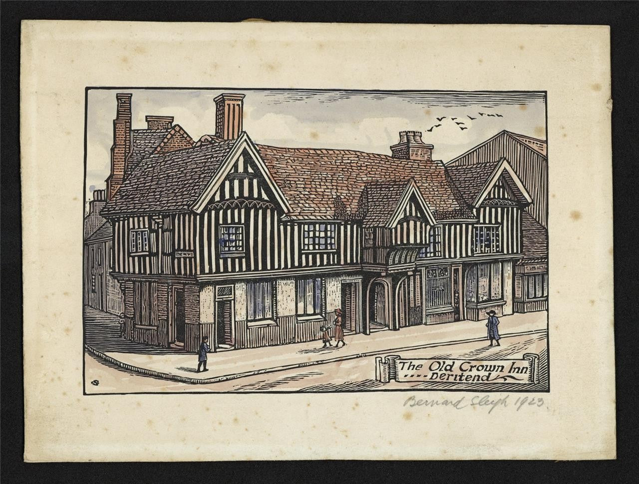 Bernard Sleigh (1872-1954) Pencil Signed Woodcut The Old Crown Inn Deritend 19231