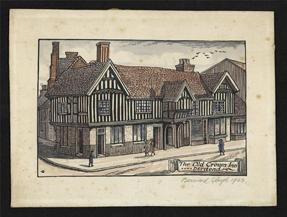 Bernard Sleigh (1872-1954) Pencil Signed Woodcut The Old Crown Inn Deritend 19231