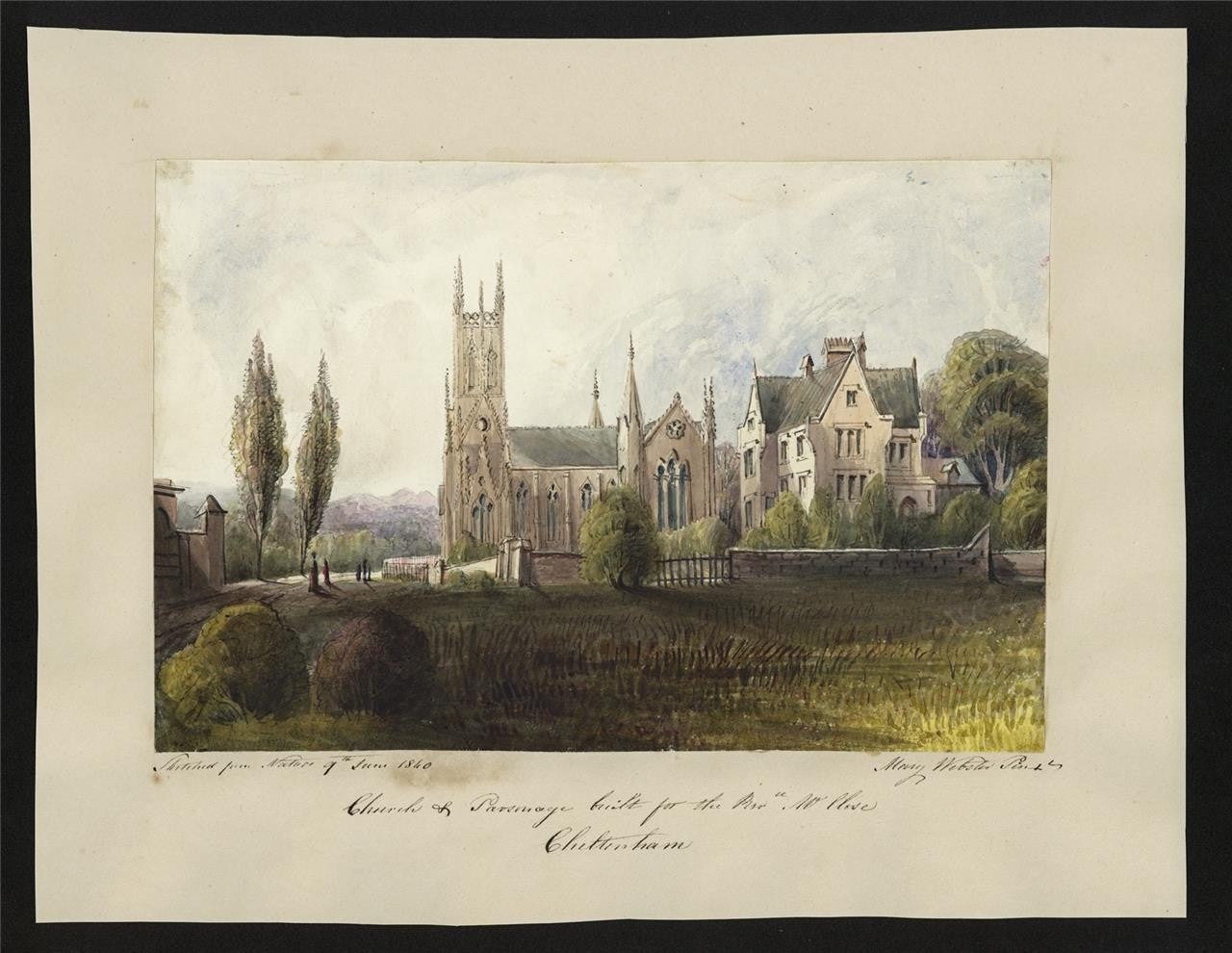 Mary Webster (1794-1883) Watercolour Painting Cheltenham Church & Parsonage 18401