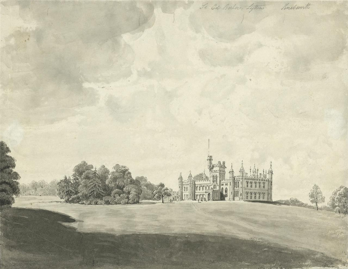 James Wilcox (1778-1865) Watercolour Painting - Knebworth House - 18480