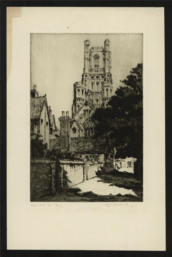 Sybil Andrews (1898-1992) Pencil Signed Etching - King's School Ely1